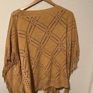 Fringed Knit Sweater in Mustard poncho new
